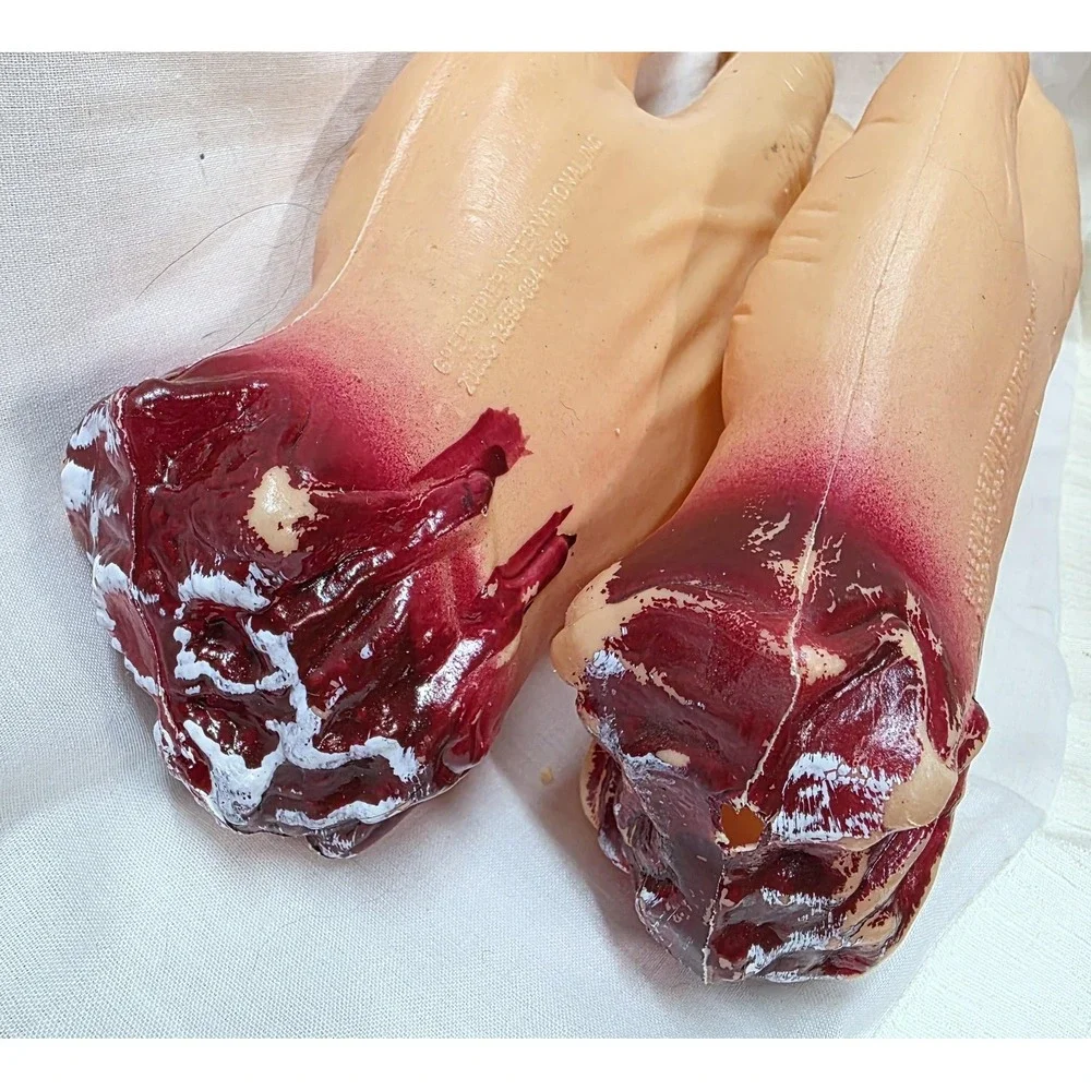 Vintage Greenbrier Halloween Severed Hands Prop Pair Bloody Plastic Horror Decor